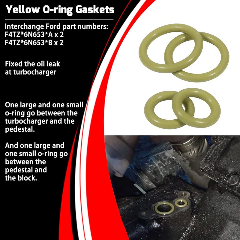 Bzsunway Yellow O-Ring Gaskets Kit & ES 72468 Turbo Mounting Gasket Set for 1994-2003 Ford 7.3L Powerstroke Diesel Turbo Pedestal - Image 4